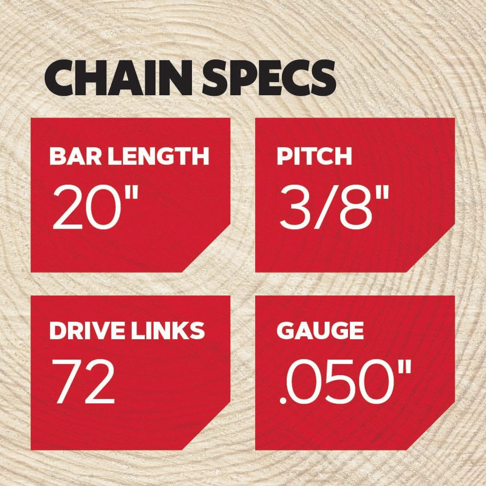 Oregon PowerCut 72EXJ072G 20 inch length supports long cuts.