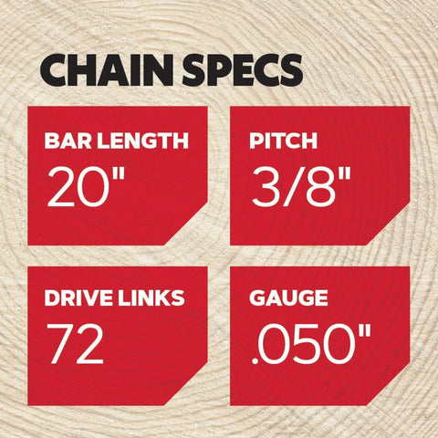 Oregon PowerCut 72EXJ072G 20 inch length supports long cuts.