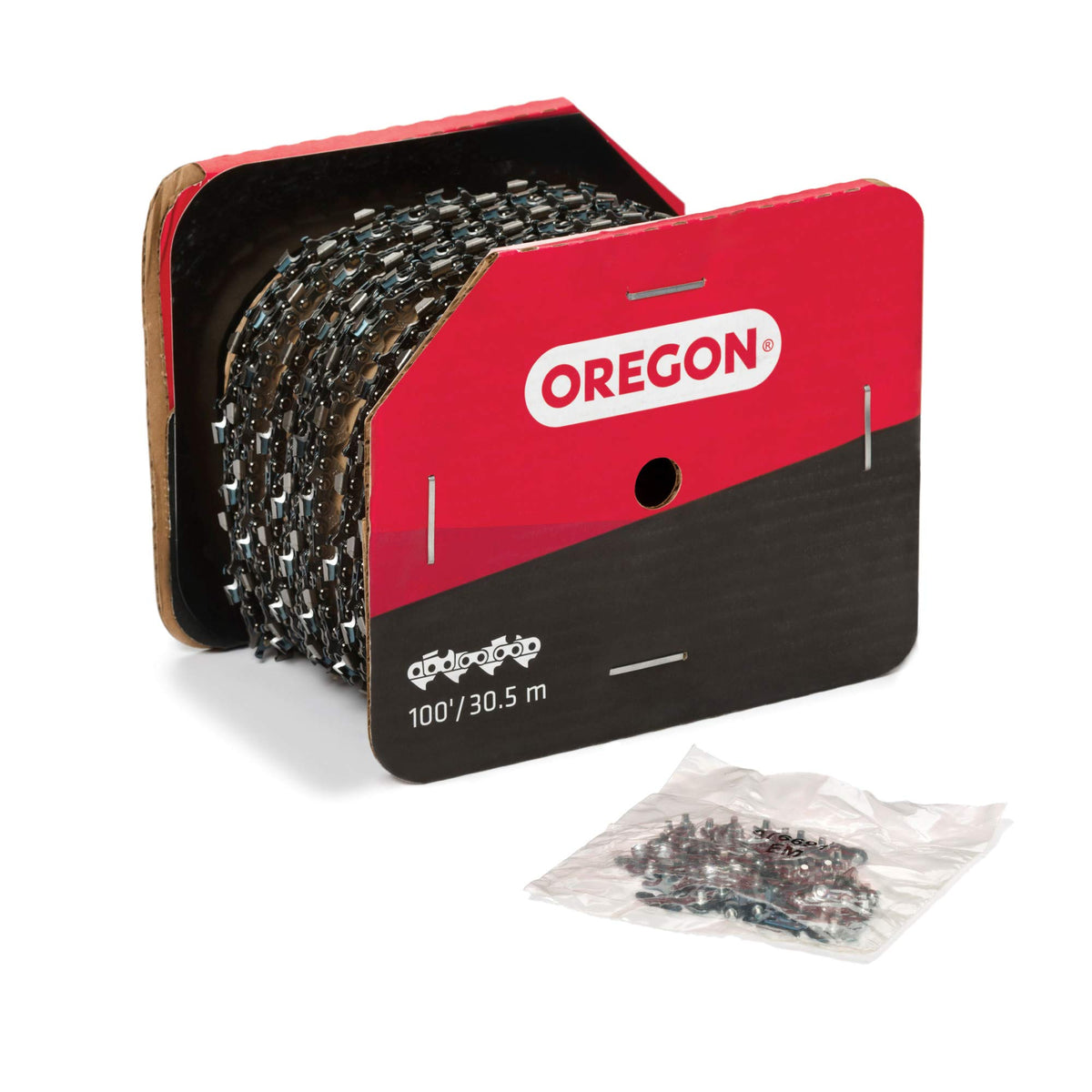 Oregon 72LPX100U chain reel with 100-foot length for professional cutting.