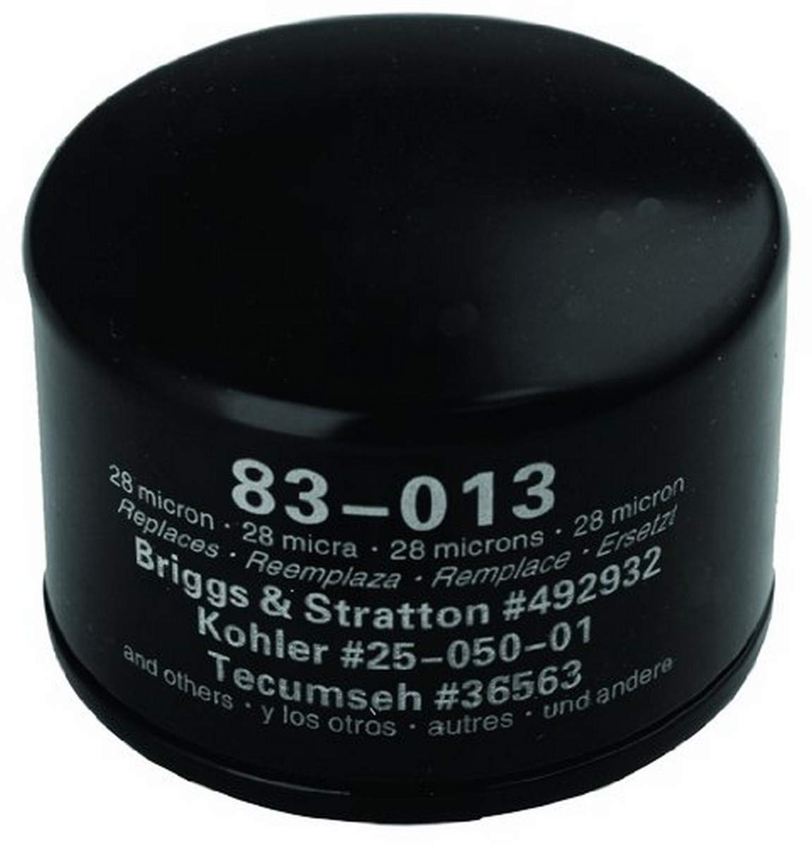 Oregon 83-013 oil filter close-up shows 3/4-16 thread for Briggs & Stratton compatibility