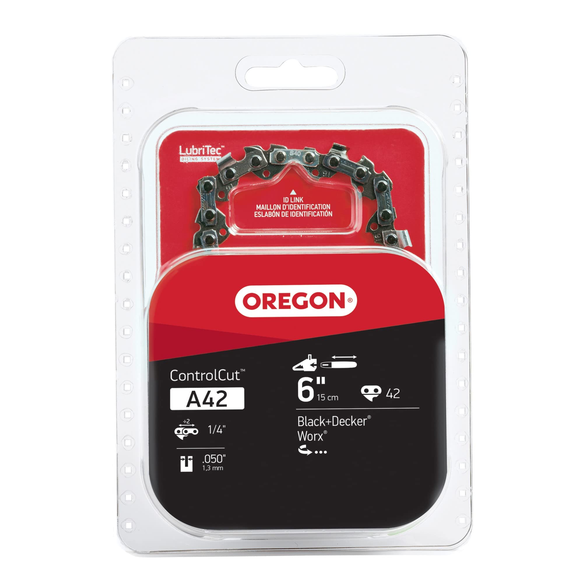 Oregon A42 6-inch chain close-up showing precision cutters for pruning