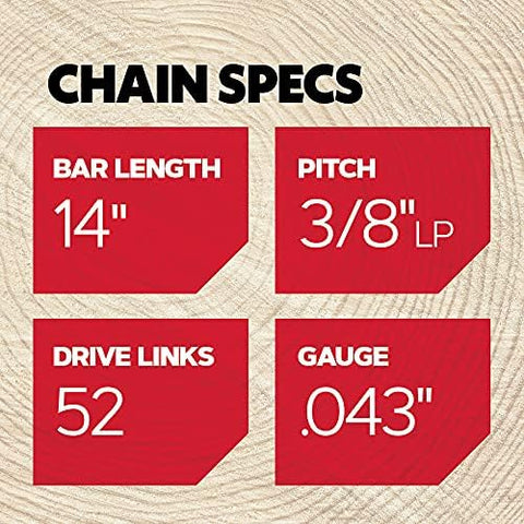 Oregon chainsaw chain with low-kickback design for safer cutting.