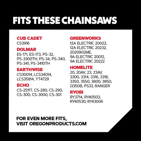 Close-up of Oregon chain highlighting low-kickback design.