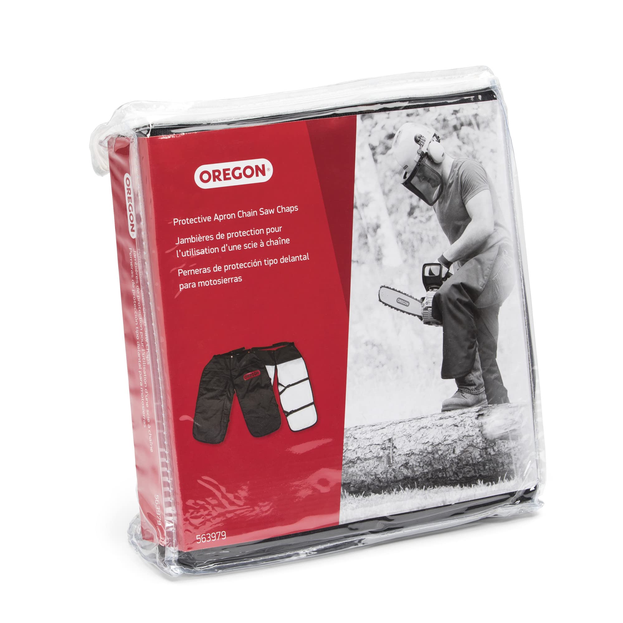 Waist adjustment on Oregon chainsaw chaps showing 36-inch length