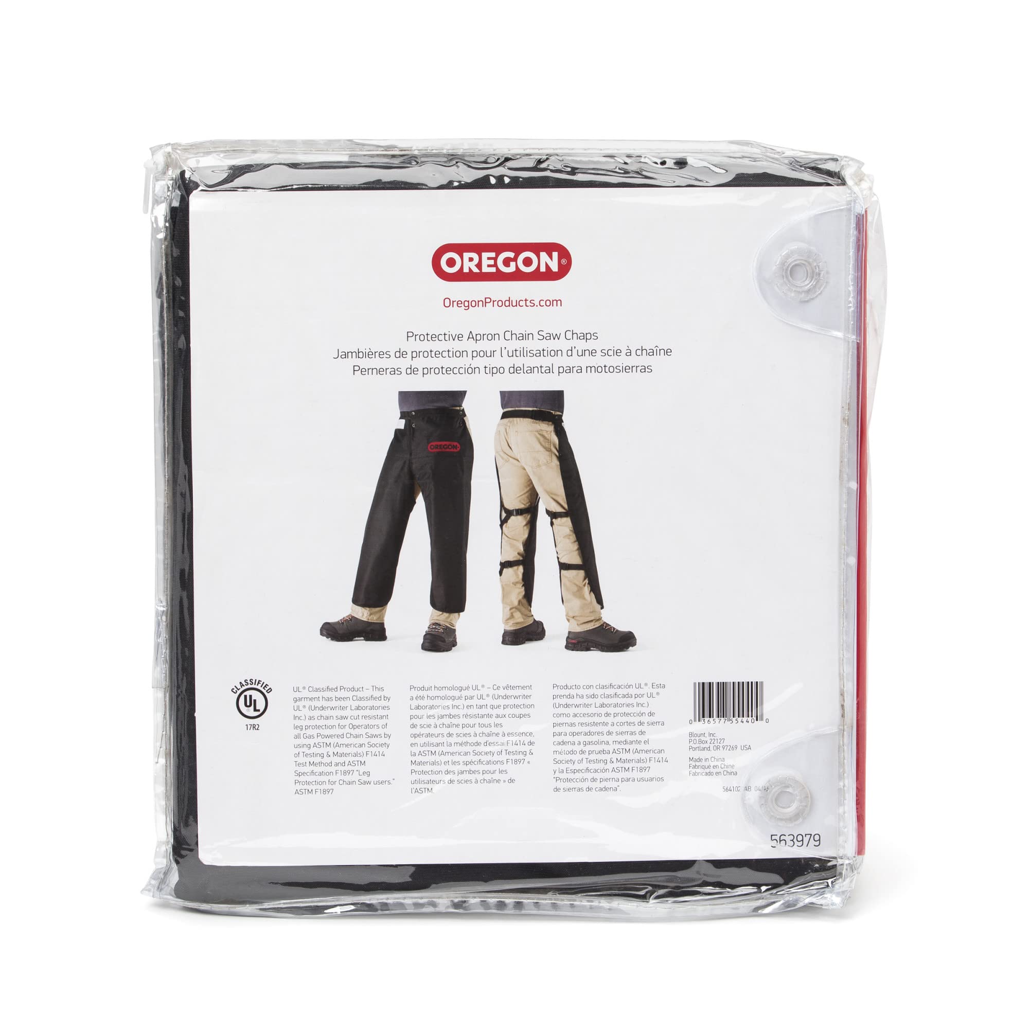 One-size-fits-all Oregon chainsaw chaps suitable for men and women