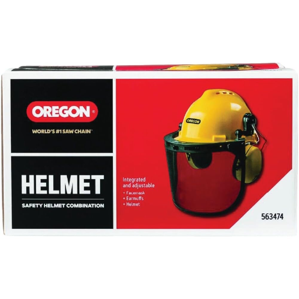 Oregon chainsaw helmet mesh visor flips up for clear view during work breaks