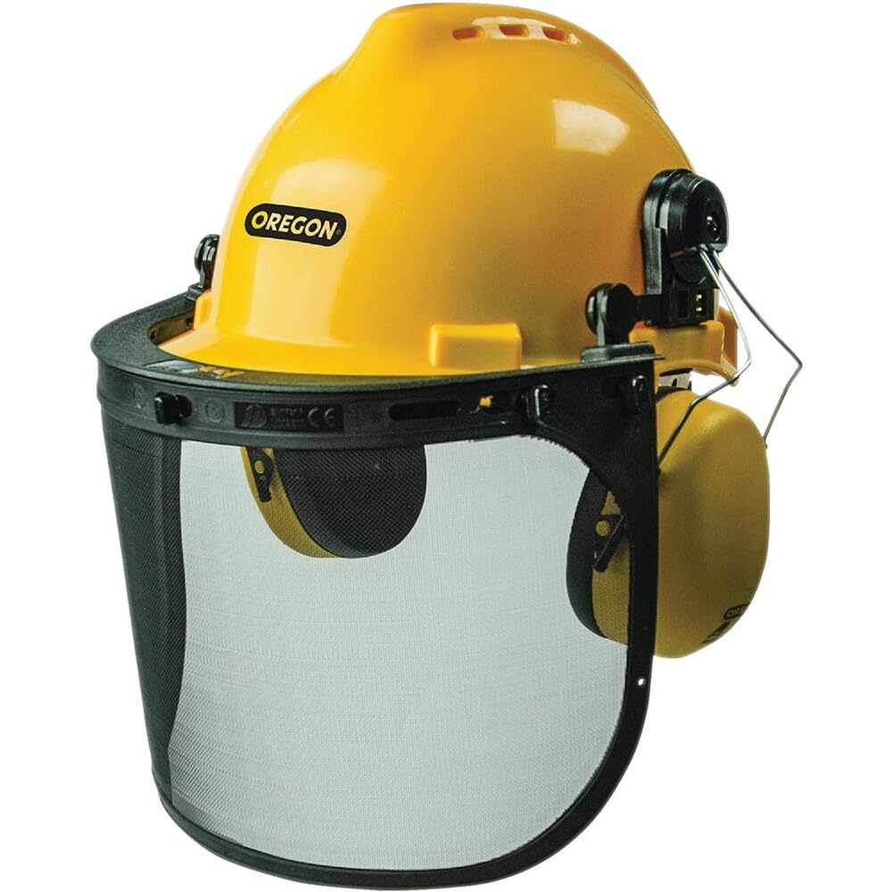 Oregon chainsaw safety helmet with visor assembly offers lightweight head protection for outdoor jobs