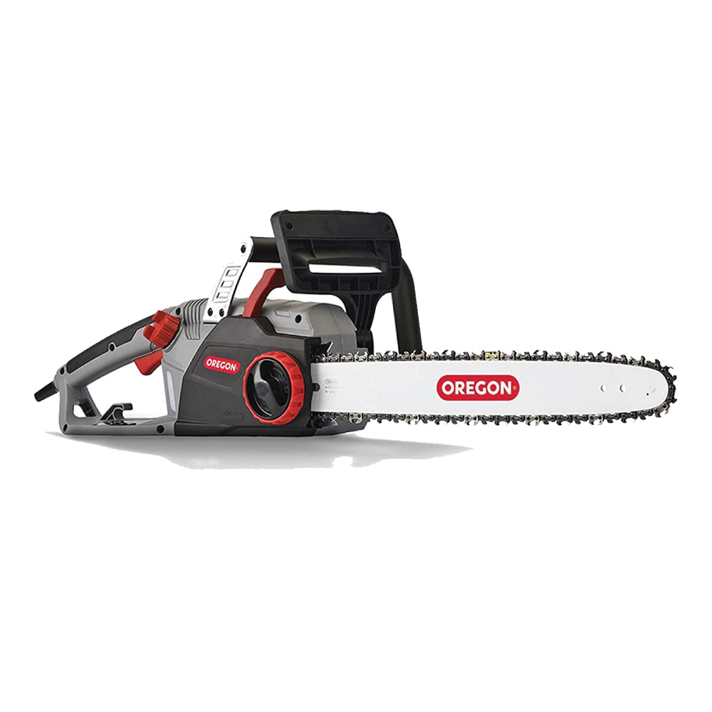 Oregon CS1500 self-sharpening chainsaw with 18-inch bar ready for trimming