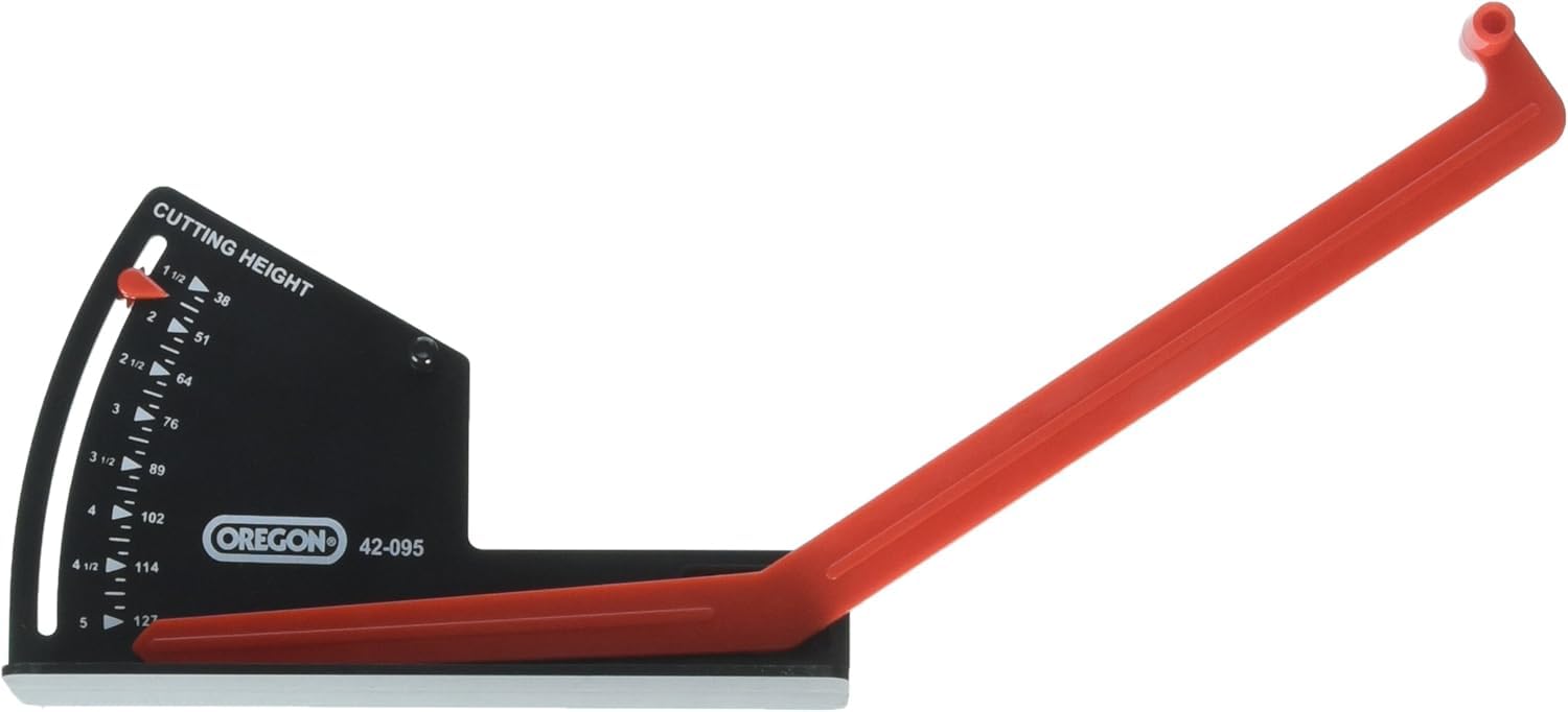 Oregon deck leveling gauge in hand demonstrates a simple, precise leveling tool.