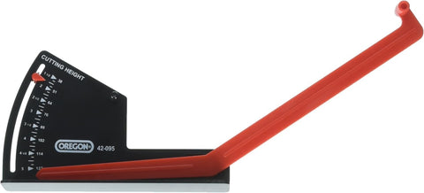 Oregon deck leveling gauge in hand demonstrates a simple, precise leveling tool.