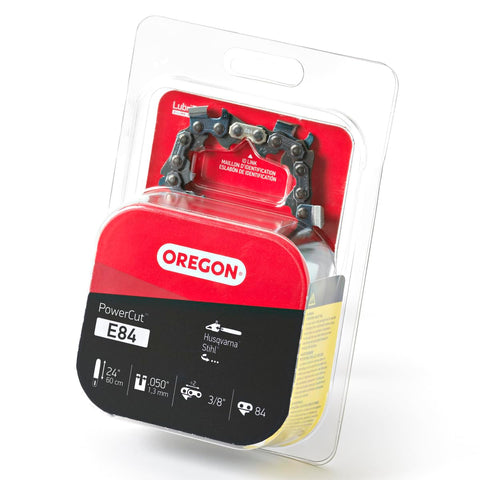 Oregon E84 compatibility with Husqvarna, Echo, and Stihl saws.