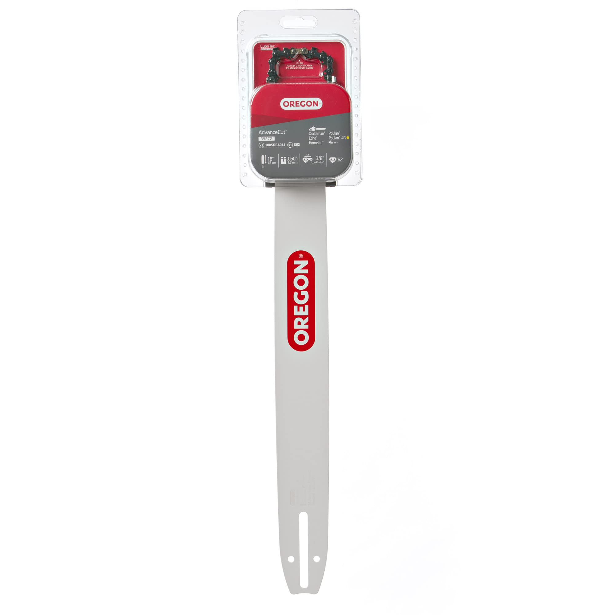 Oregon guide bar with multi-rivet nose adds durability and control.