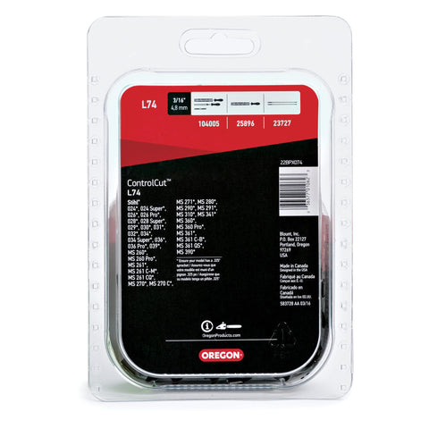 Oregon L74 ControlCut USA-made label on packaging