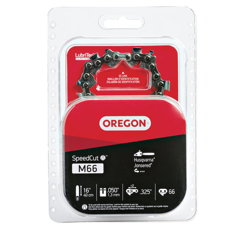 Oregon M66 chain on a 16-inch bar for precise, smooth cutting