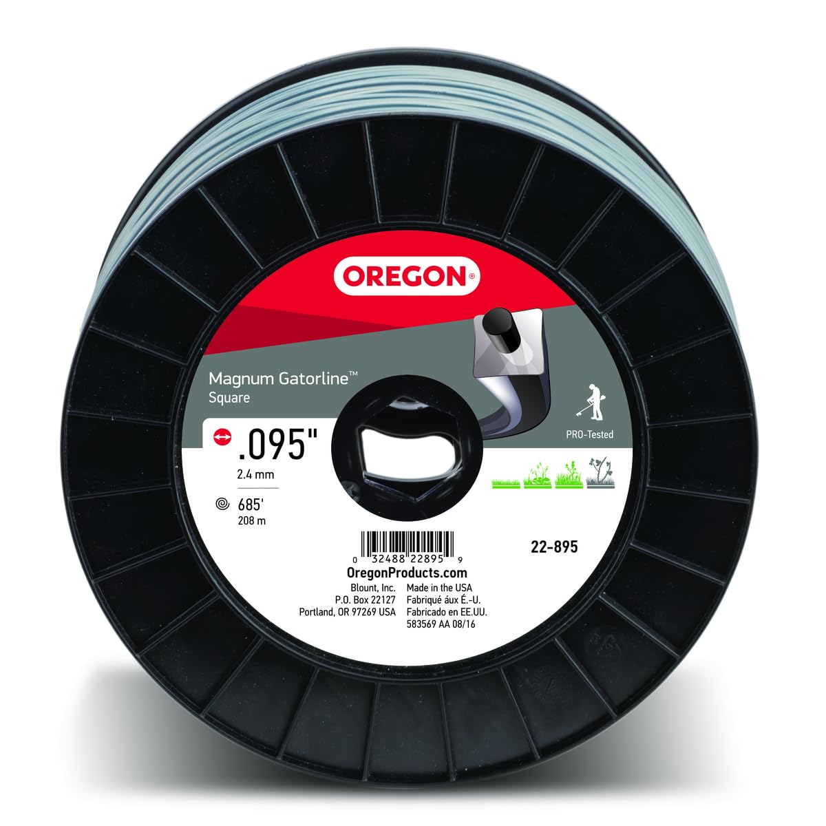 Oregon Magnum Gatorline 095 square-trimmer-line for cleaner cuts in dense vegetation.