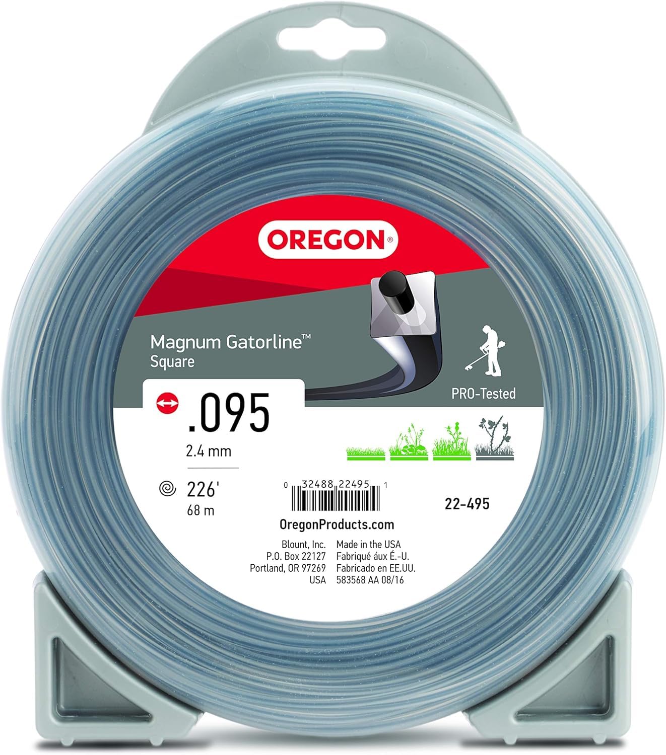 Oregon Magnum Gatorline 0.095 square-profile trimmer line for clean cuts in dense weeds.