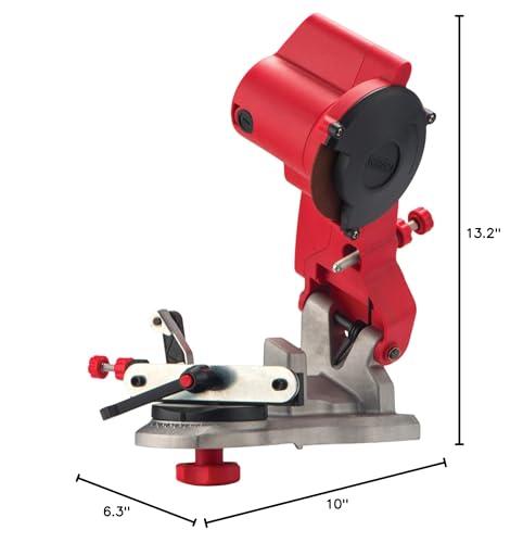 Oregon mini bench grinder in a compact workshop for easy upkeep