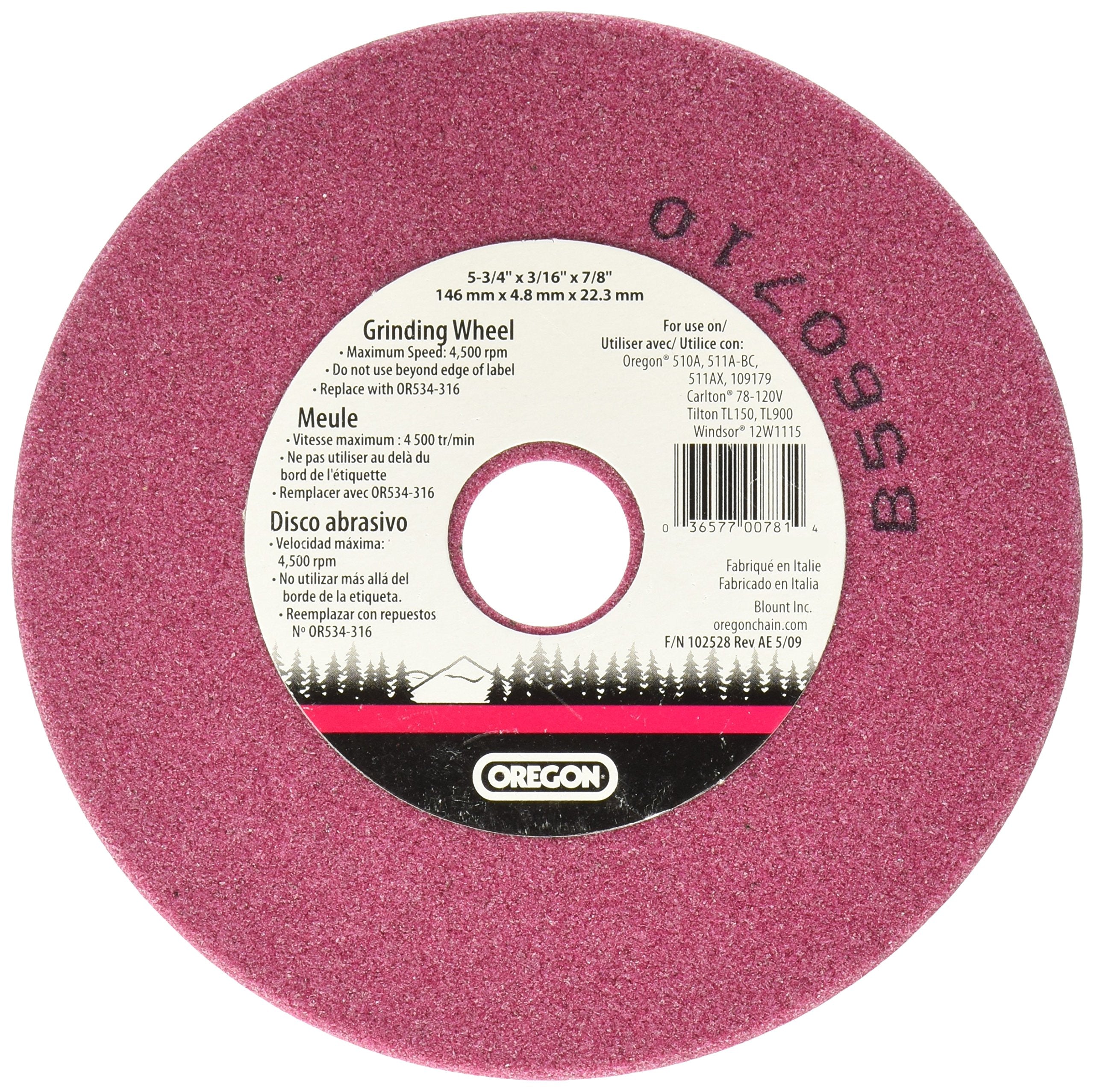 Oregon OR534-316A grinding wheel face, 5-3/4-inch diameter, ideal for bench grinder sharpening.