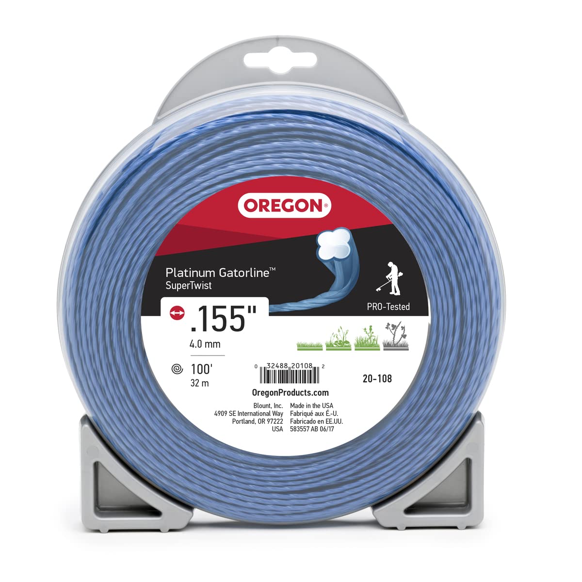 Oregon Platinum Gatorline Supertwist trimmer line 0.155 inch, 100-foot long for tough cutting.
