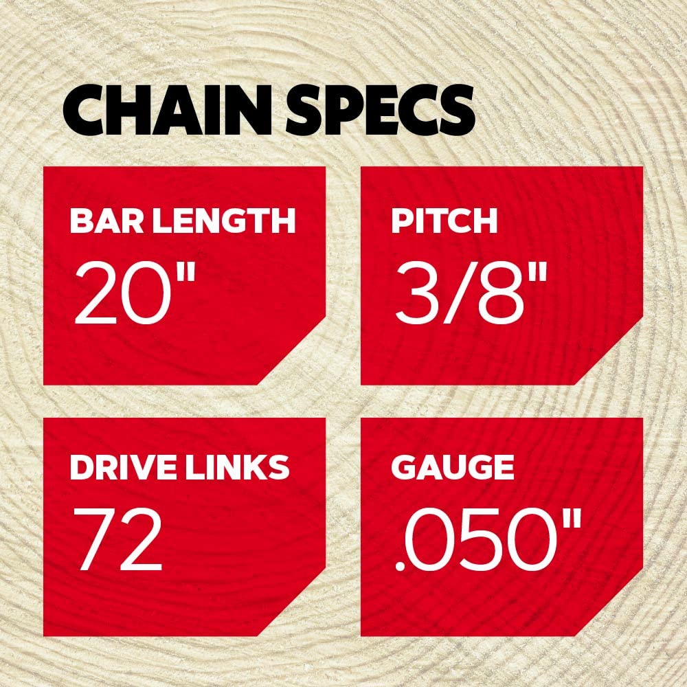 72 drive links provide stable tracking on a 20-inch Oregon PowerCut chain.