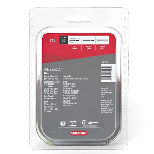 Oregon R40 low-profile 3/8 pitch enables clean, precise cuts