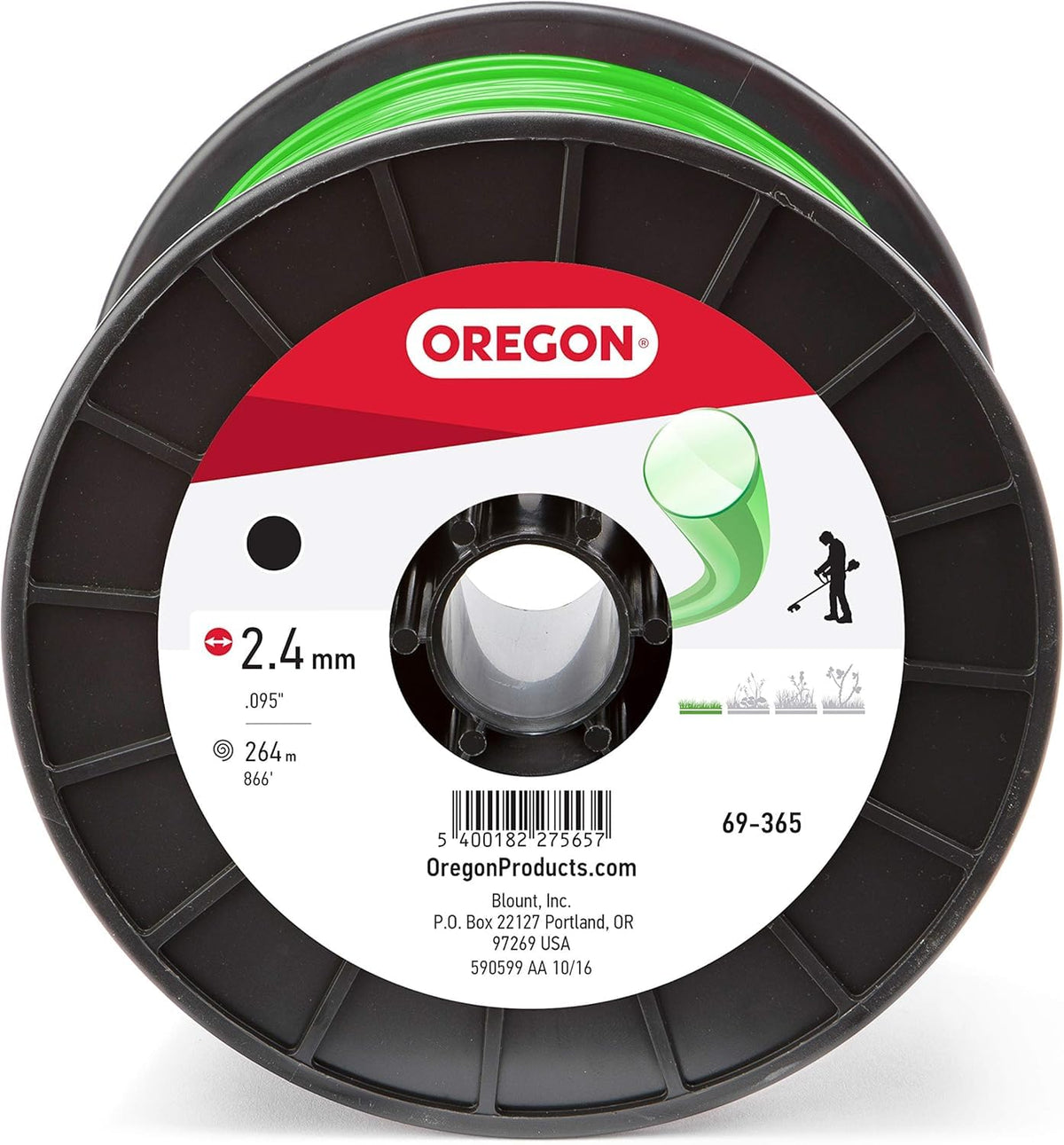 Oregon round line on a donut-spool design for tangle-free replacement.