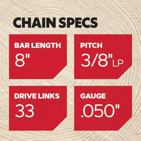 Oregon S33 low kickback design enhances safety during trimming.