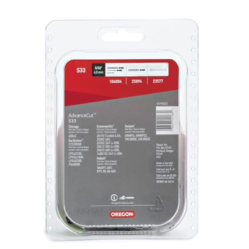 Oregon S33 Lubritec oiling system promotes smooth operation and reduced friction.