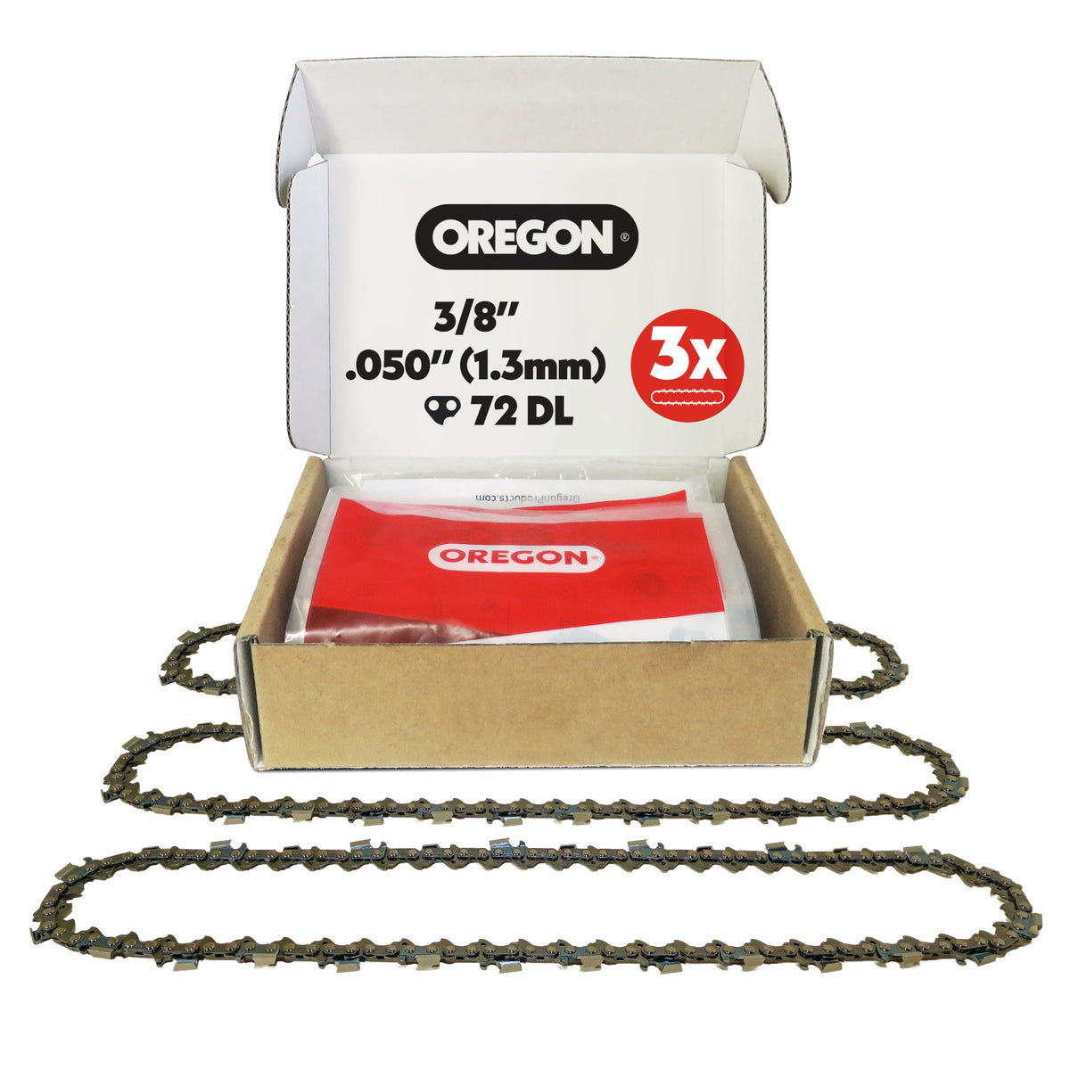 Oregon saw chain with 3/8 pitch for smooth cuts on a 20-inch bar.