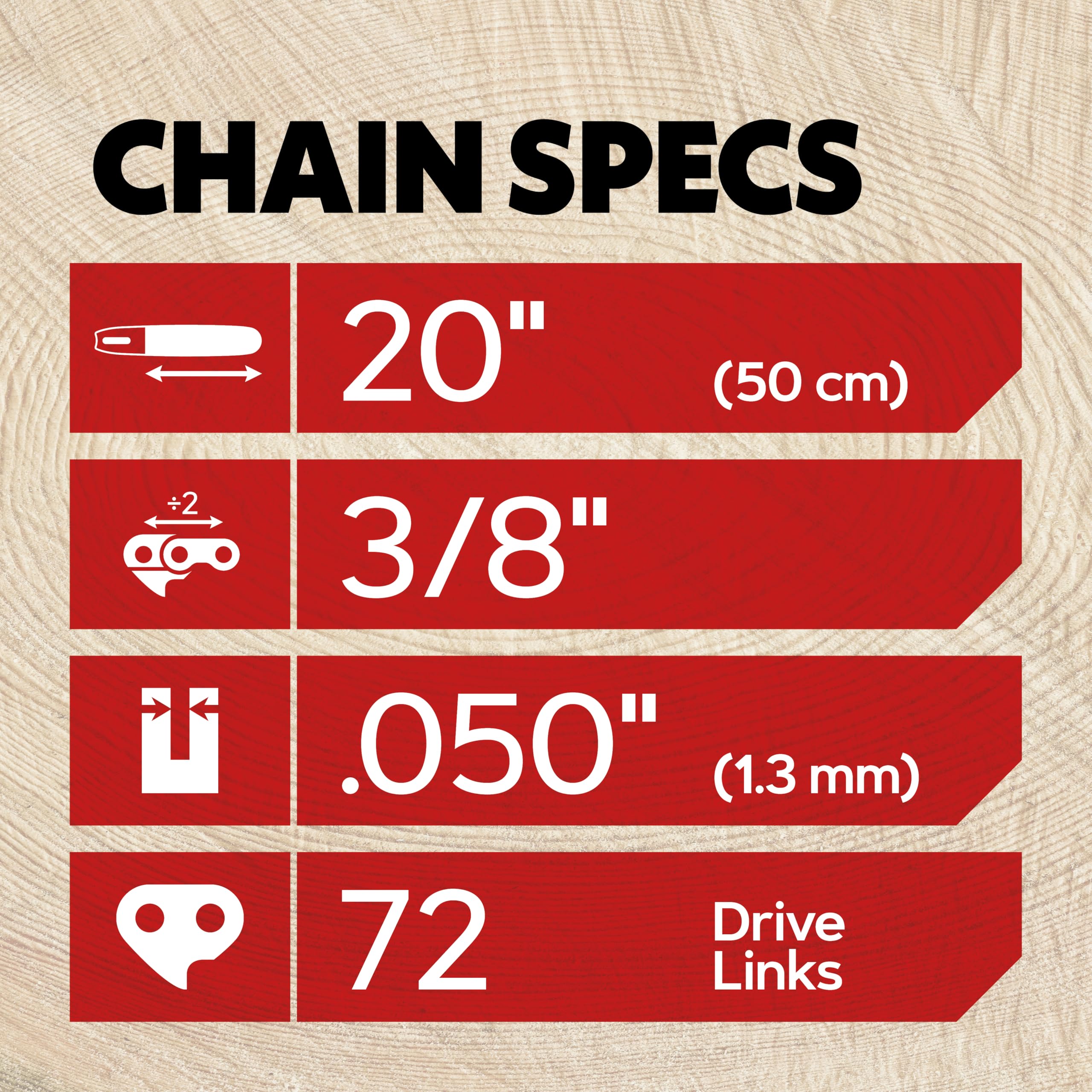 Oregon full-chisel design delivers fast, clean cutting in tough wood.