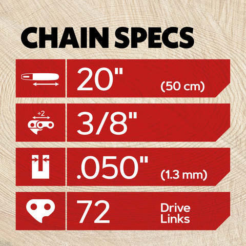 Oregon full-chisel design delivers fast, clean cutting in tough wood.