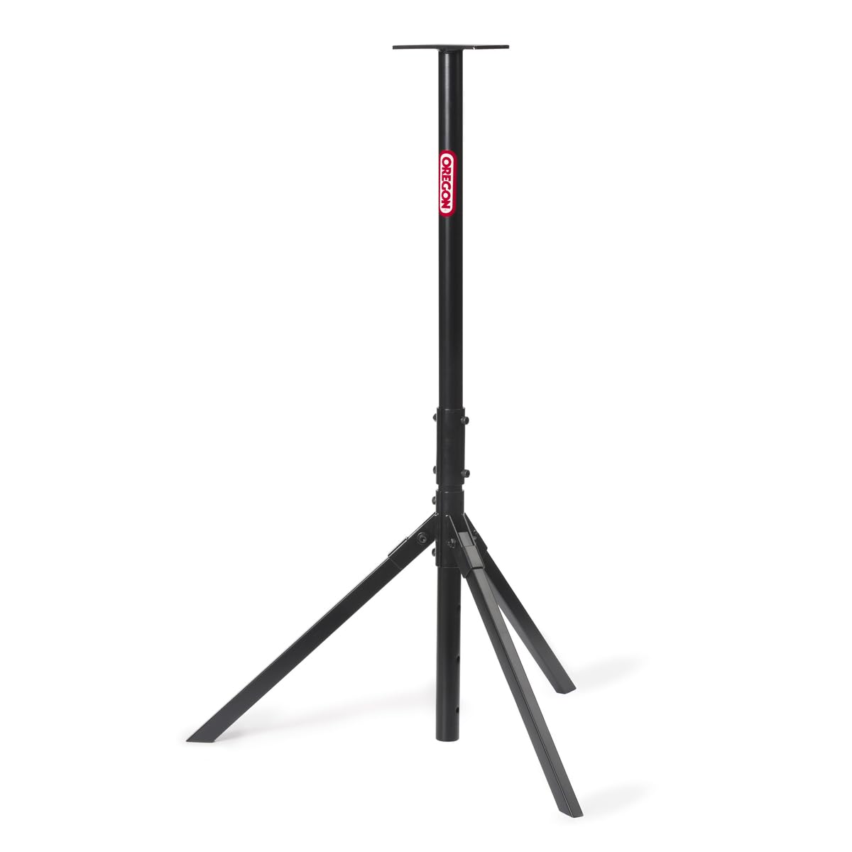 Oregon tripod stand folded for transport, lightweight and portable for on-site sharpening.