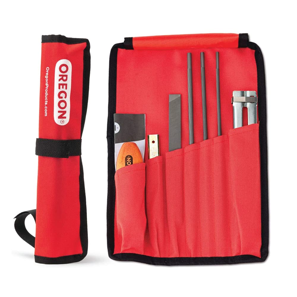 Oregon universal kit roll-up pouch keeping chainsaw tools organized on site.
