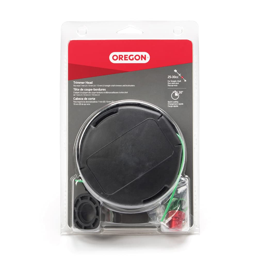 Oregon universal trimmer head demonstrates quick-load feature for faster setup.