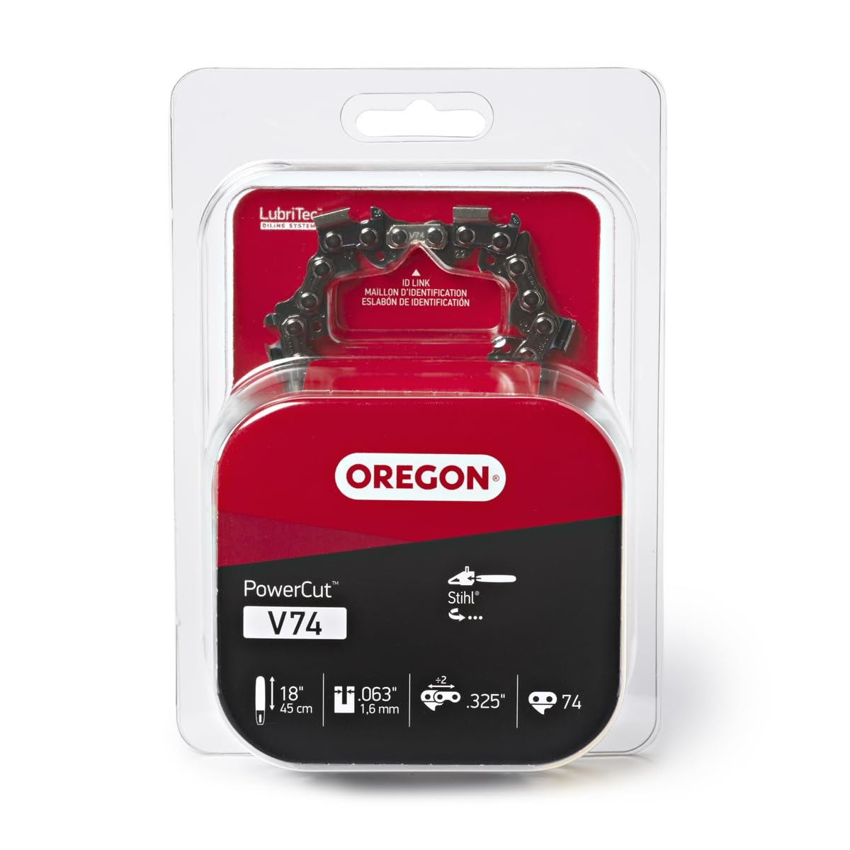 Oregon V74 PowerCut 18inch bar compatibility for fast, clean cuts on professional saws