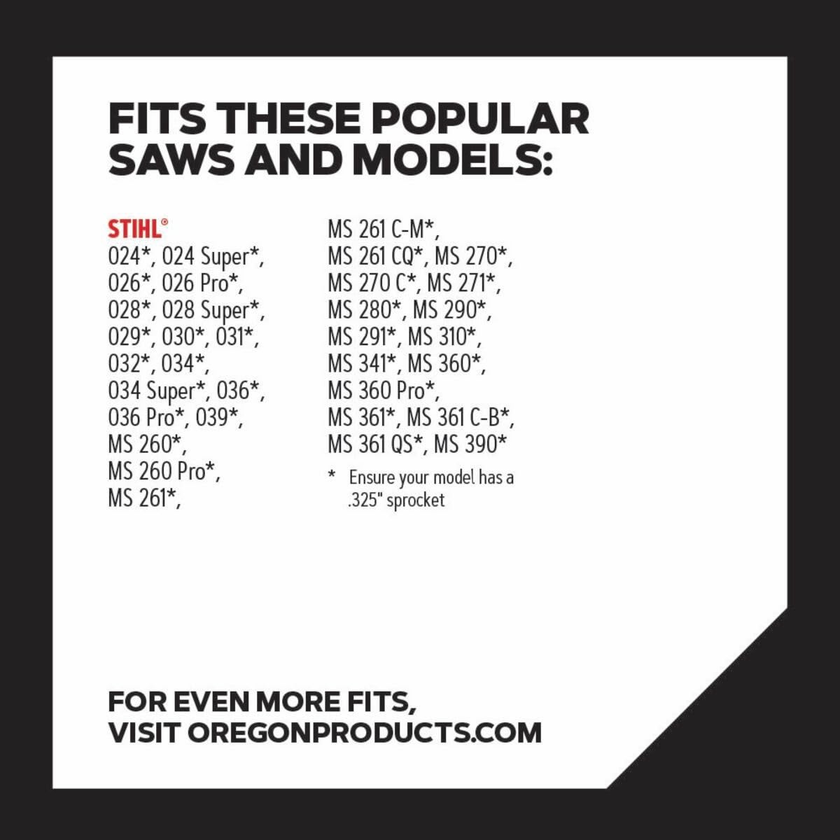 Oregon V74 conforms to Stihl 18 inch bars with .325 sprockets