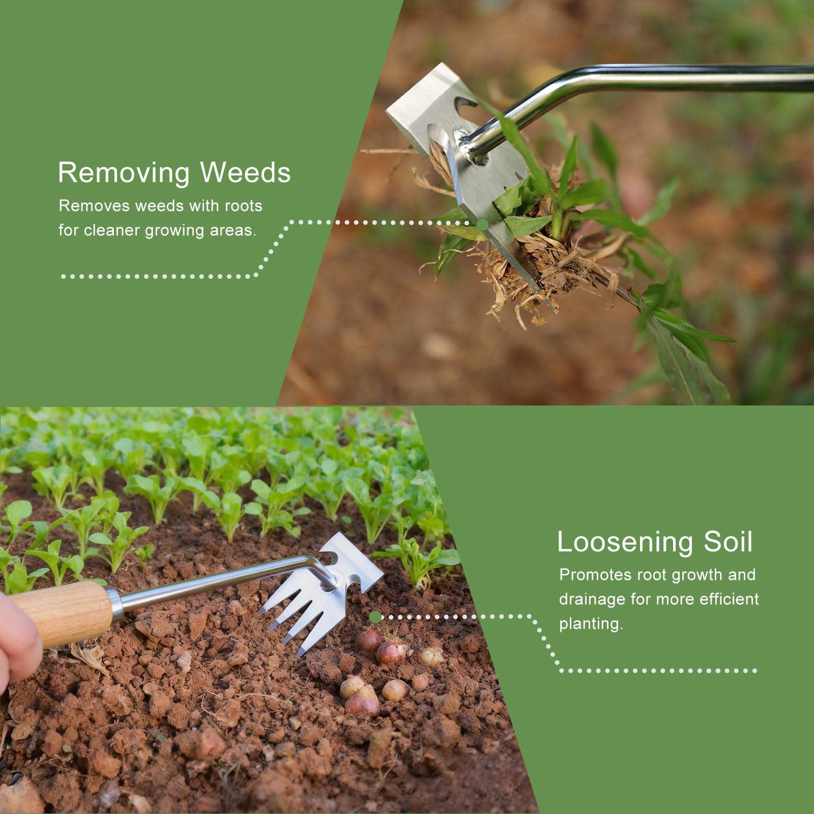Orelex deep-root weed removal with sharp tines reaching surrounding soil