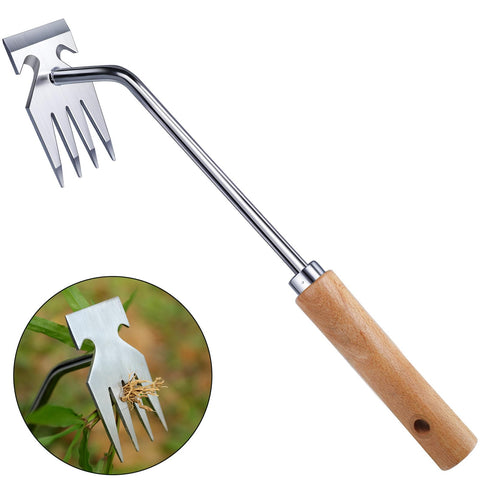 Orelex weed puller tool with four stainless steel tines for root extraction