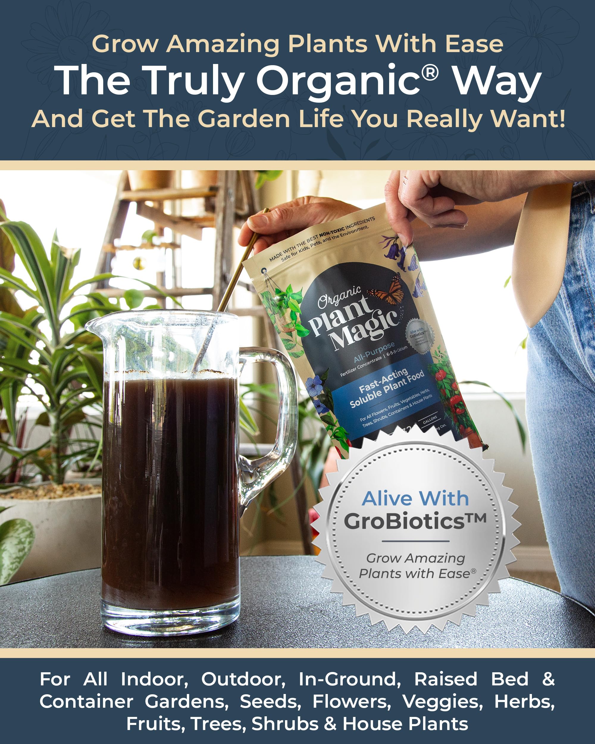 Organic Plant Magic 1lb bag ready to feed thriving gardens and houseplants.