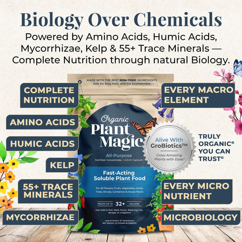 Organic Plant Magic helping fruit trees and garden plants grow strong