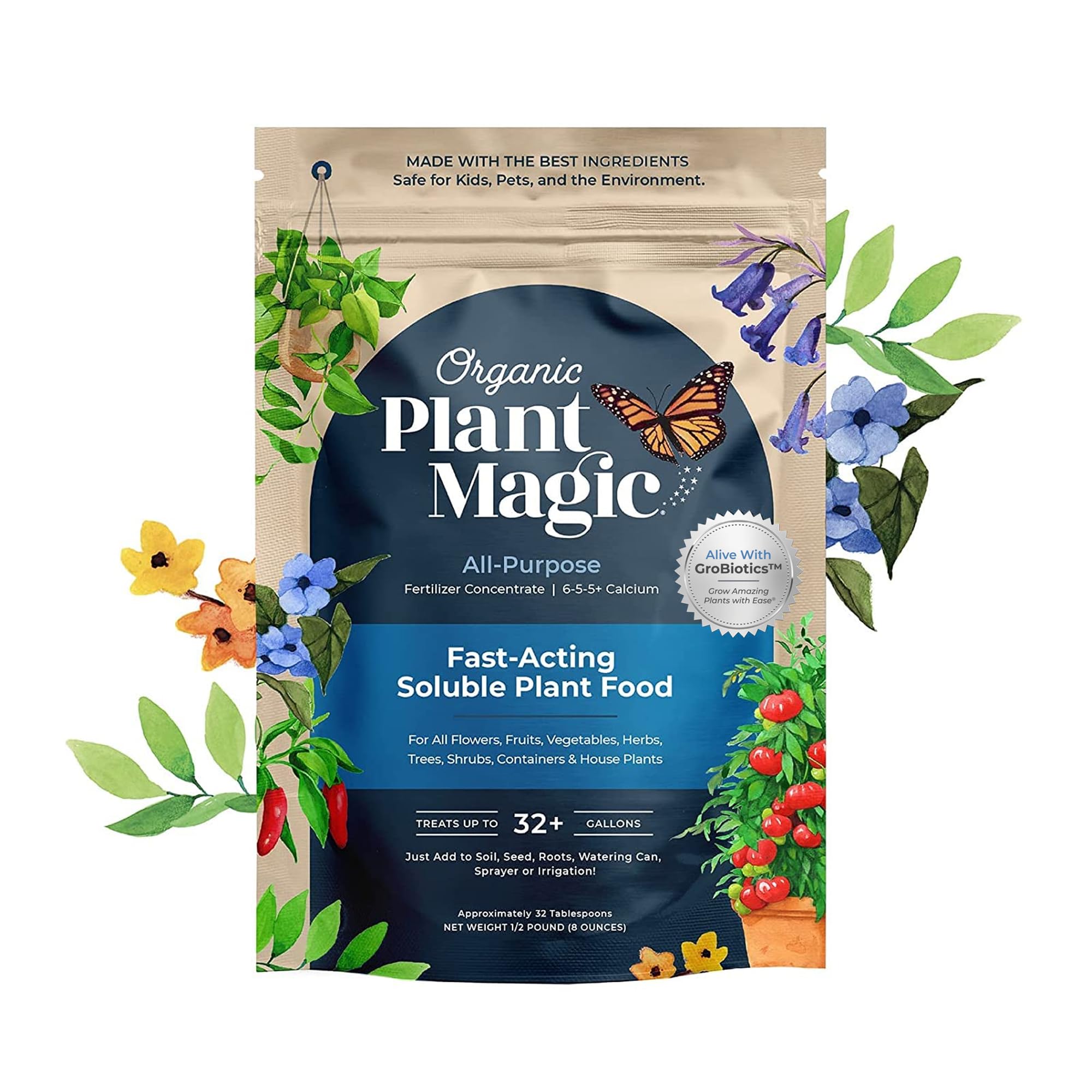 Organic Plant Magic half-pound bag for versatile garden feeding and easy setup
