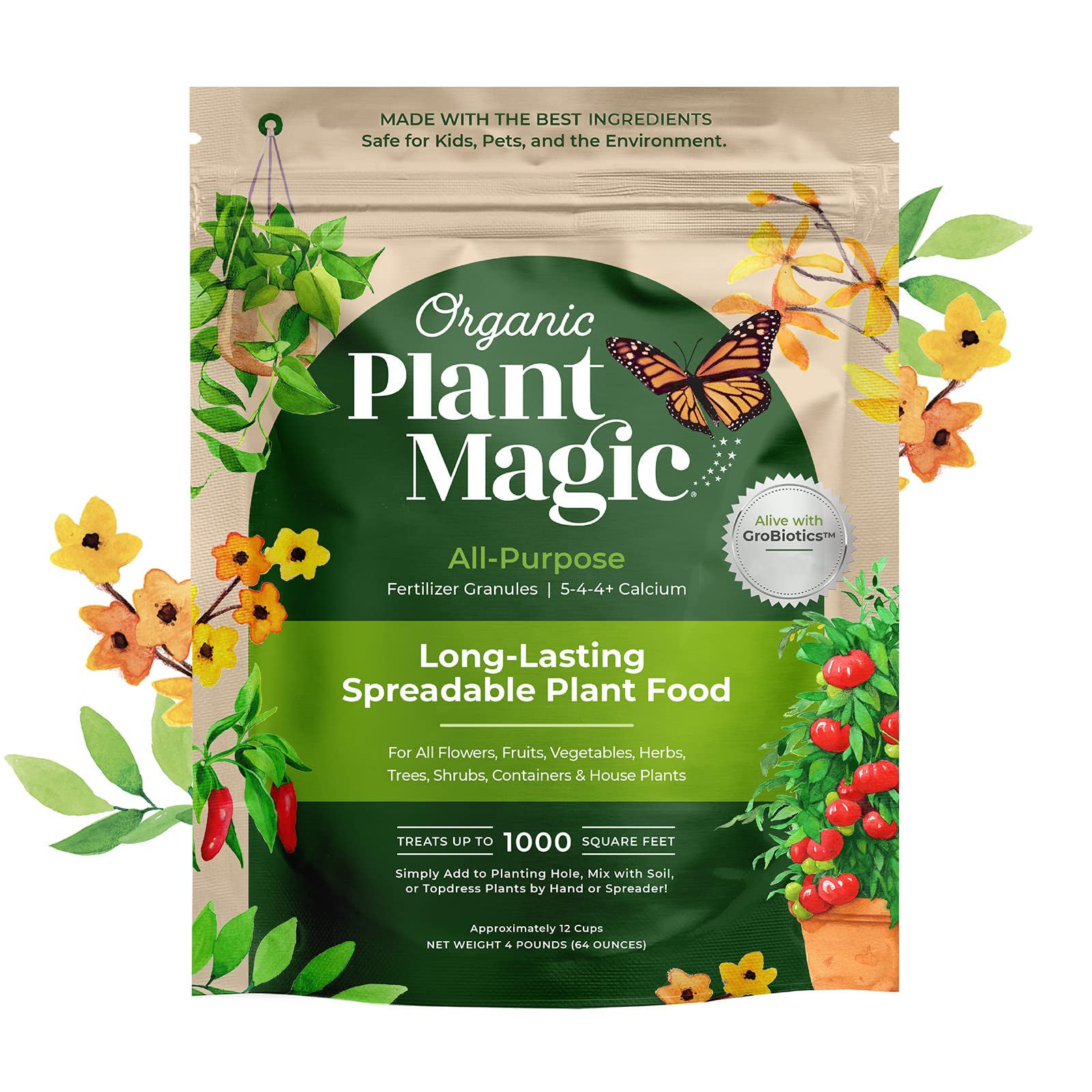 Organic Plant Magic slow-release granules in soil support steady growth and long-lasting nourishment.