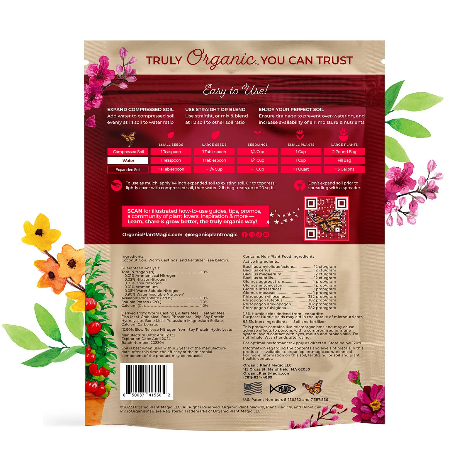Organic Plant Magic soil pellets expanding to expand potting mix up to 4x.