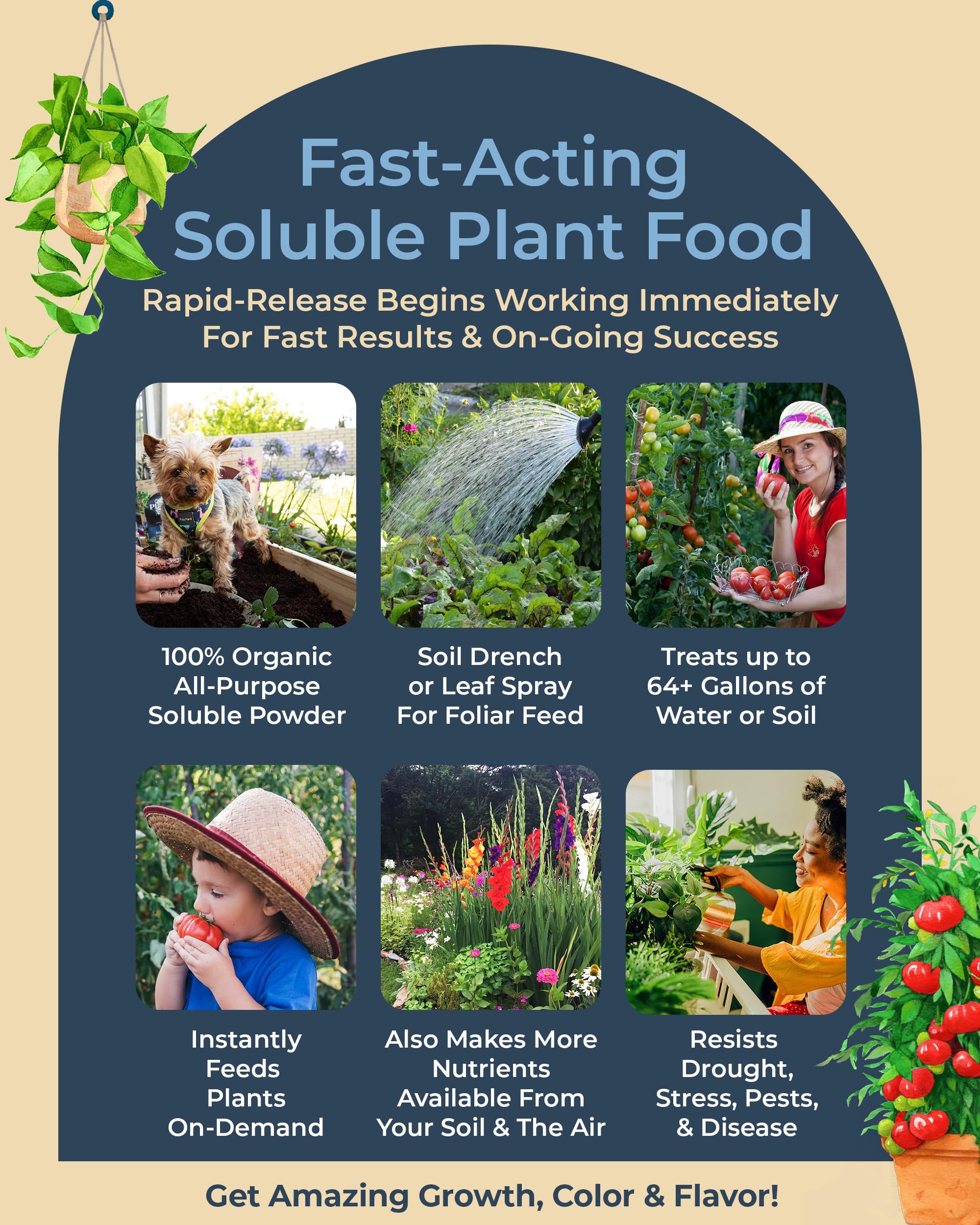 Organic Plant Magic vibrant leaves and fruits signal healthy nutrient availability.
