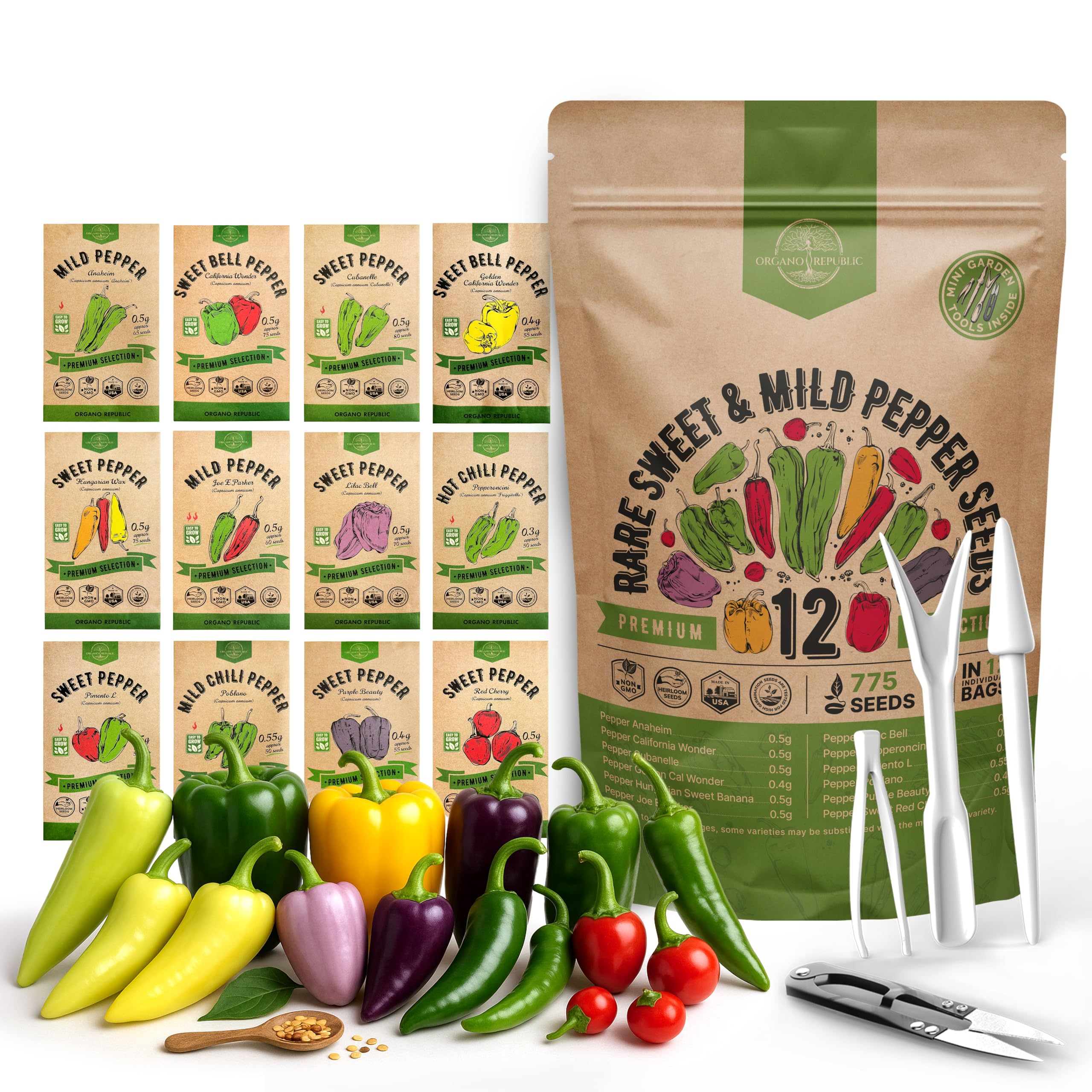 Organo Republic 12-pepper seeds pack for outdoor and indoor gardening.