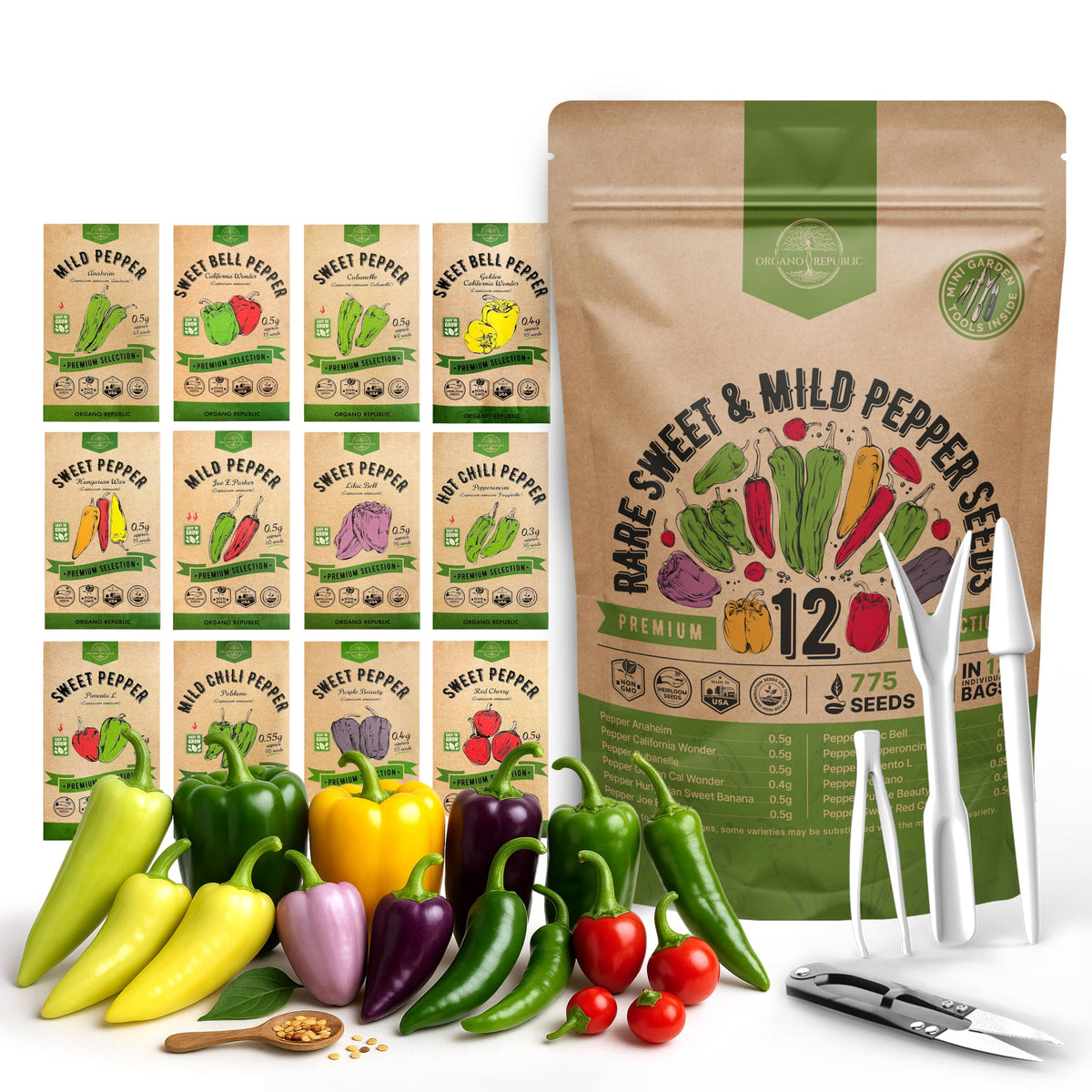 Organo Republic 12-pepper seeds pack for outdoor and indoor gardening.