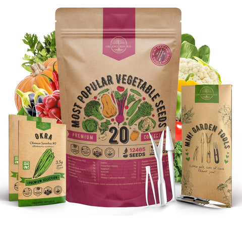 Organo Republic 20-seed pack front view for home garden planning.