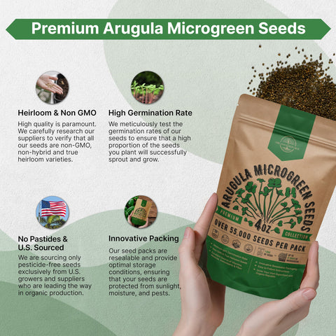 Organo Republic arugula sprouts on salad bowl, enhances flavors with crisp peppery notes.