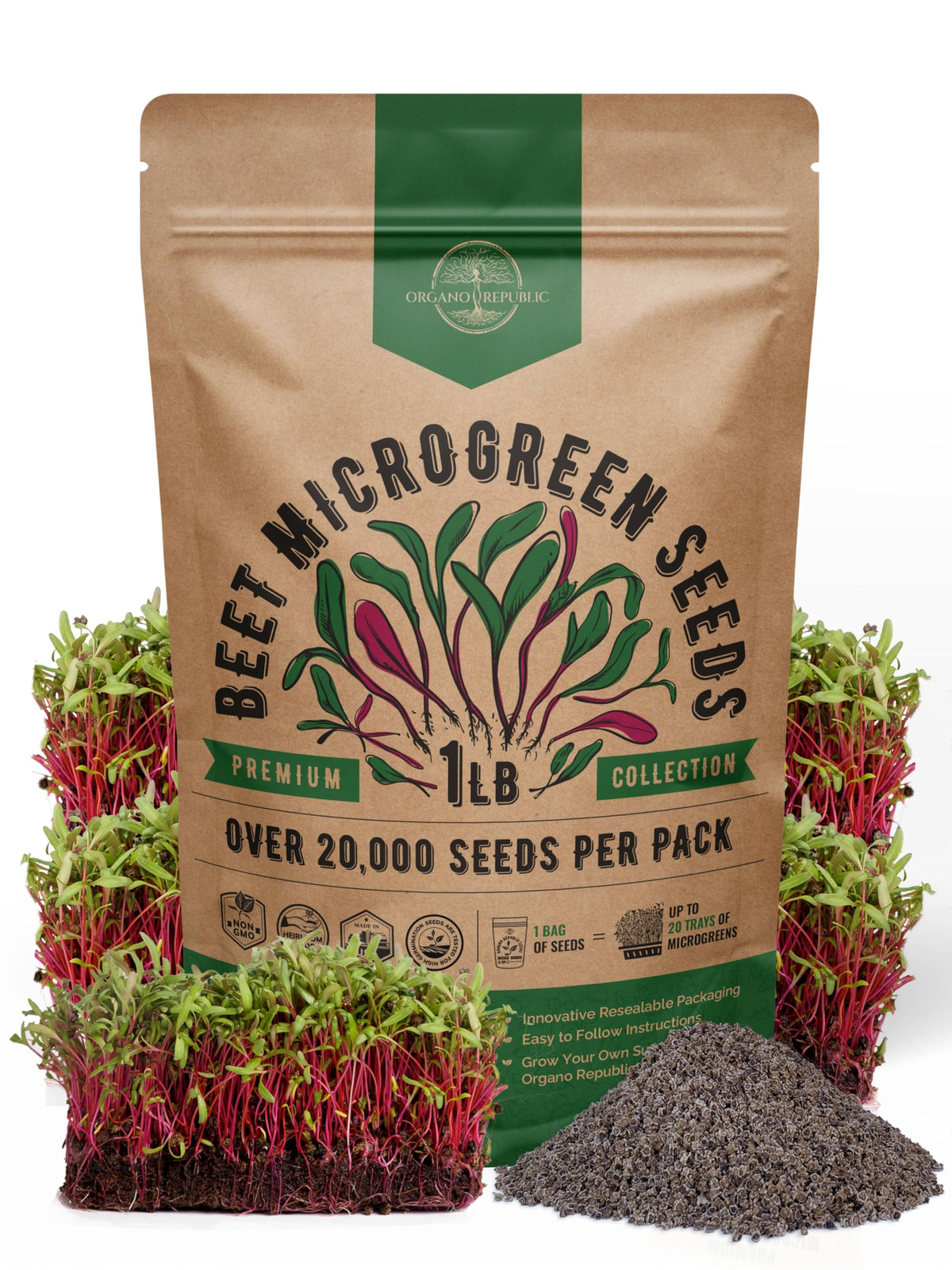 Organo Republic beet sprouting seeds in a 1lb bulk bag for home gardens