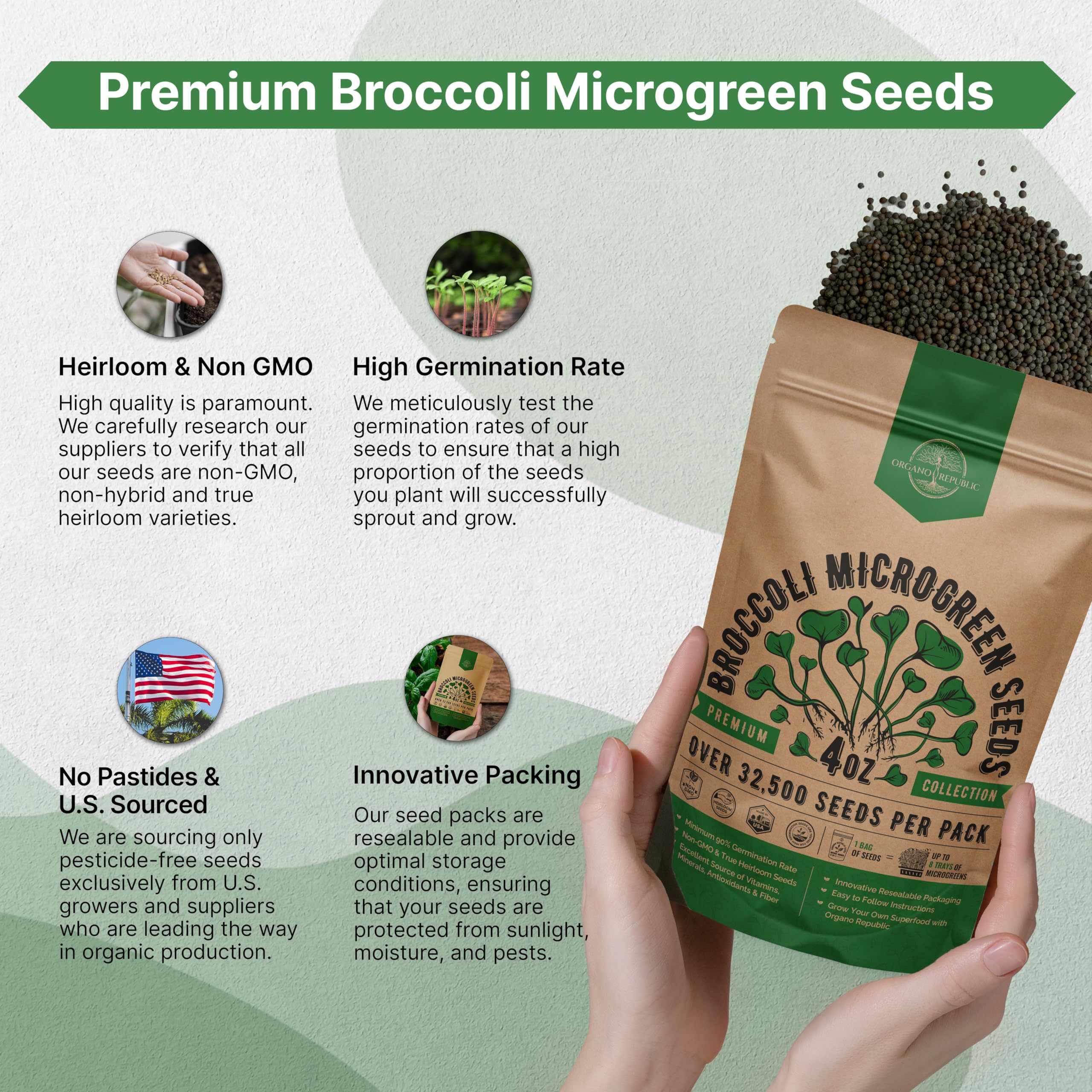 Organo Republic broccoli sprouting seeds used in a hydroponic system for faster harvests.